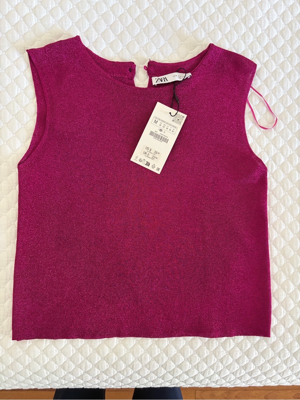 NWT Zara Lurex Fuchsia Sleeveless Top